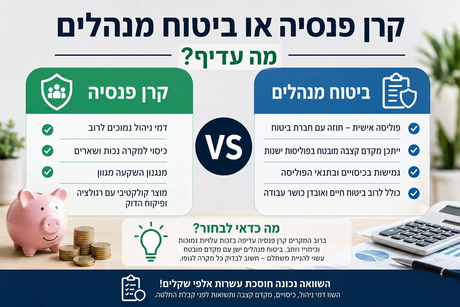 קרן פנסיה או ביטוח מנהלים – מה עדיף?